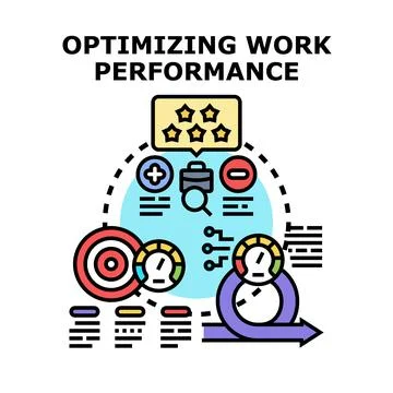 Optimizing work performance improving business strategy development Stock Illustration