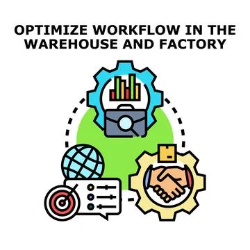 Optimizing workflow processes in a warehouse and factory 스톡 일러스트