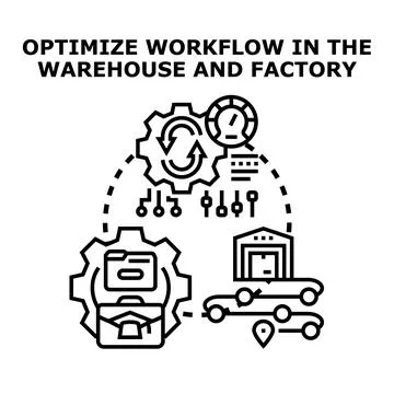 Optimizing workflow processes in warehouse and factory operations Illustrazione stock