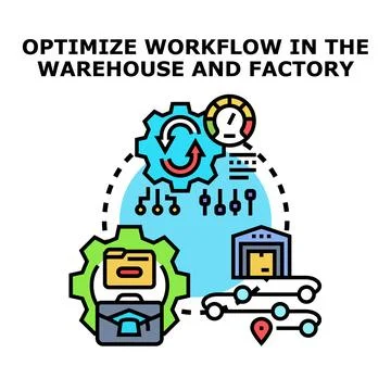 Optimizing workflow processes in warehouse and factory operations Stock Illustration