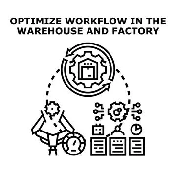 Optimizing workflow in warehouse and factory logistics Stock Illustration