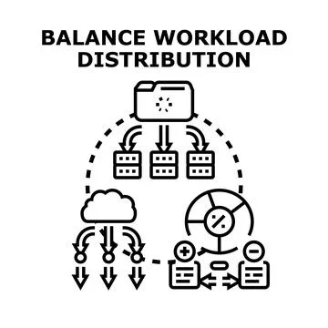 Optimizing workload distribution and resource balancing concept Stockillustratie