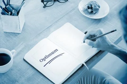 Optimum against man writing notes on diary Stock Illustration
