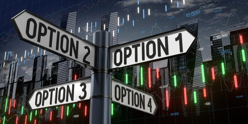 Option 1, 2, 3, 4 - Signpost with Four Arrows - 3D illustration Stock Illustration