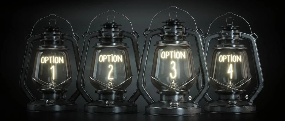 Option 1, 2, 3, 4 - Vintage Kerosene Lanterns - 3d illustration Stock Illustration