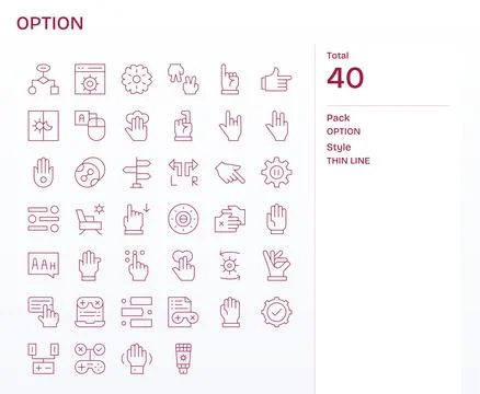 Option Complete Vector Package with 40 64x64 Thin Line Grid Fitted Icons Stock Illustration