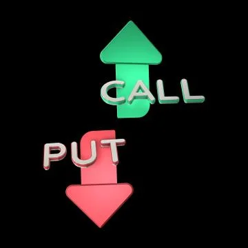Option put and call arrows isolated on black background. 3D illustration Stock Illustration