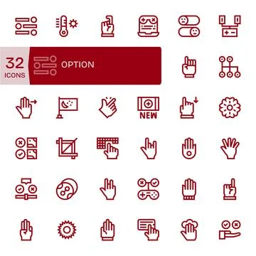 Option Vector Icon Collection featuring 32 Display Perfect 128x128 Bold Lin.. Stock Illustration
