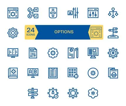 Options Complete Vector Package with 24 64x64 Bold Line Display Perfect Icons Stock Illustration