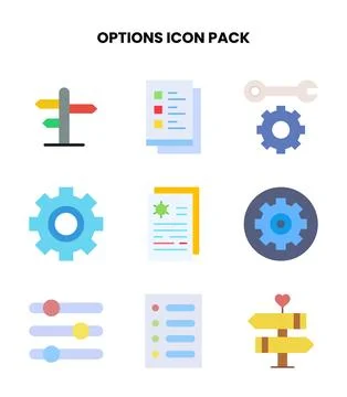 Options Flat Set Icons Pack Stock Illustration