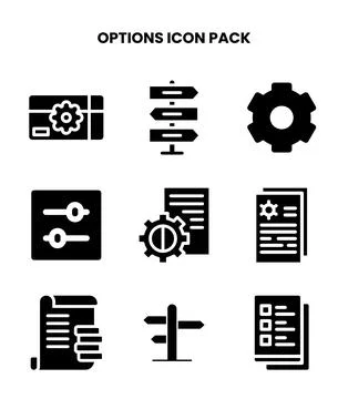 Options Glyph Design Icons Pack Stock Illustration