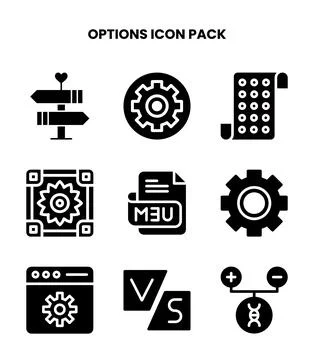Options Glyph Set Icons Pack Stock Illustration