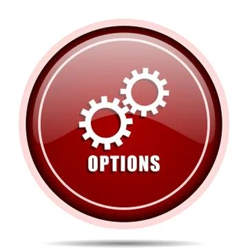 Options red glossy round web icon. Circle isolated internet button for webdes Illustrazione stock