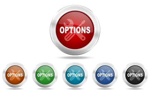 Options round glossy icon set, colored circle metallic design internet button Stock Illustration