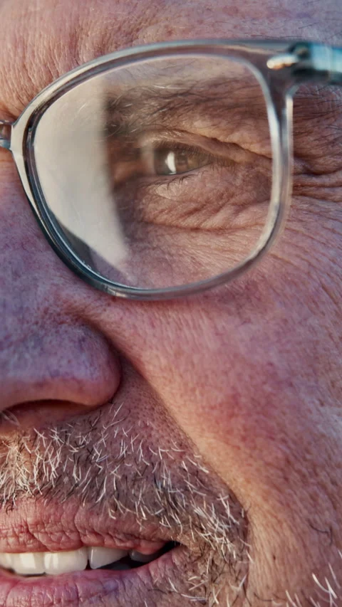 Optometry, closeup and senior man with glasses for vision, eyesight and Video stock 340453304
