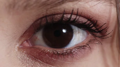 Optometry, face or eye with examination, blink or glaucoma screening with vision Stock Footage 336675086
