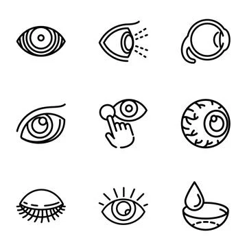 Optometry icon set, outline style Illustrazione stock