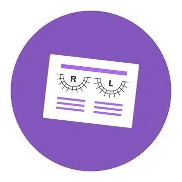 Optometry test card with eye chart. Purple circle background with vision Stock Illustration