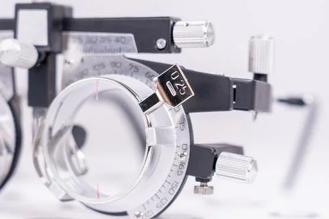 Optometry testing equipment. Optometry testing equipment display with lense.. Stock Photos