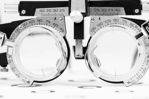 Optometry testing equipment. Optometry testing equipment display with lense.. Stock Photos