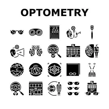 Optometry vision eye glasses icons set vector Stockillustratie