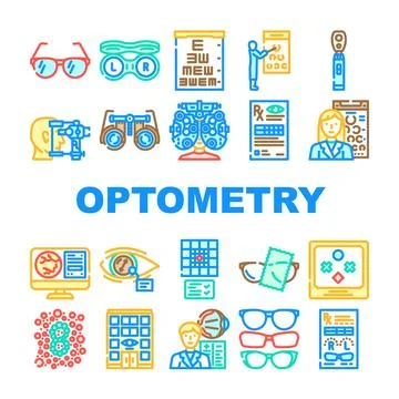 Optometry vision eyewear icons set vector Stock Illustration