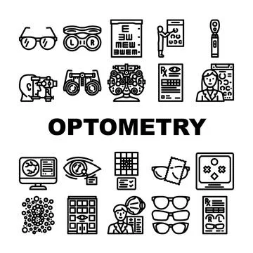 Optometry vision eyewear icons set vector Stock Illustration