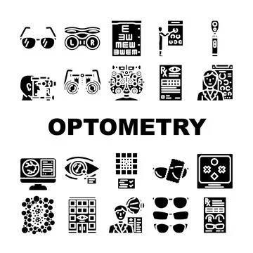 Optometry vision eyewear icons set vector Stock Illustration