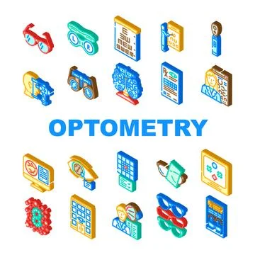 Optometry vision eyewear icons set vector Illustrazione stock