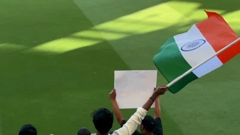 Optus Stadium India Flag waved fan signs cricket ground Perth Stock Footage 303808736