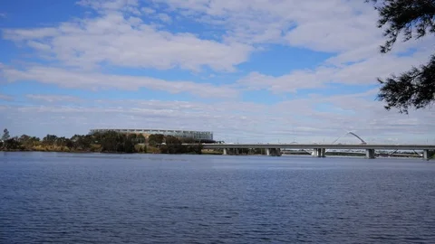 Optus stadium Swan river Perth Australia 4k cloudy day Stock Footage 108428041