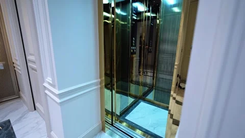 Opulent Elevator with Marble-Clad Elegance Stock Footage 307399296