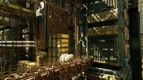 Opulent metallic engine space with glowing polished components Stock Footage 342426326