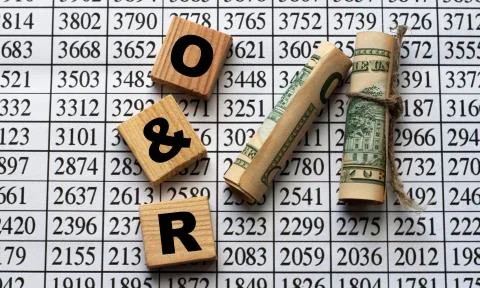 O&amp;R - acronym on cubes on paper background with numbers and banknotes Stock Photos