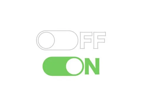 Off or on button. Green on button and linear style off button. Vector Illustrazione stock