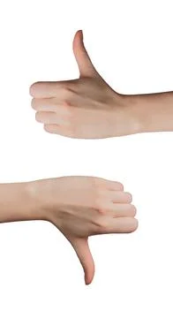 Like or dislike hand gestures. Up down positive ok thumb negative sign. Good Stock Photos