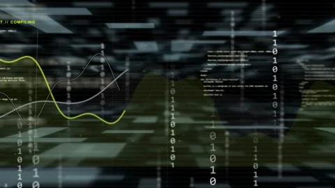 Or  or COMPILING appearing, data vis animating with lime wave moving, binary Stock Footage 335211641