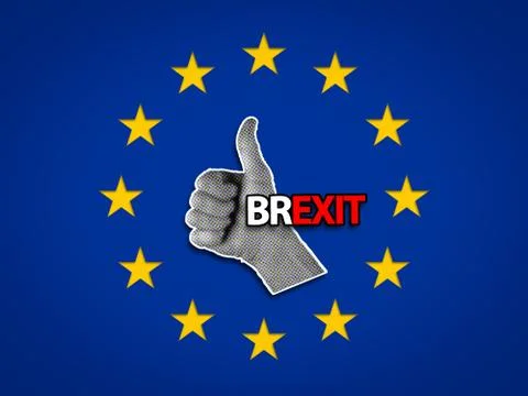 Like or Thumbs up Hand Gesture inside a EU flag, Brexit concept. Ilustración de archivo