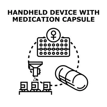 Oral contraceptive developing and producing process concept Illustrazione stock