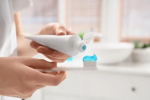 Oral hygiene routine with toothpaste and toothbrush, dental care and fresh br Фото