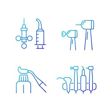 Oral surgery tools gradient linear vector icons set Stock Illustration
