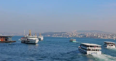 Oramic Istanbul Bosphorus captured from the Galata Bridge Stock Footage 296225879