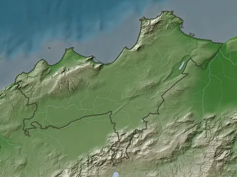 Oran, Algeria. Elevation map colored in wiki style with lakes and rivers 库存插图