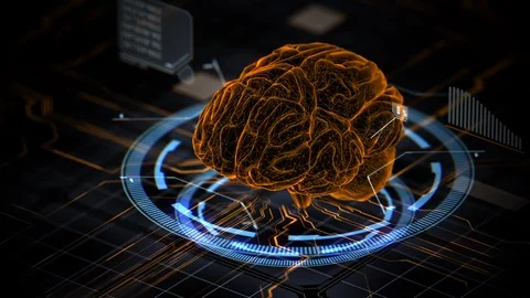 Orang brain animation in sci-fi style with orthographic view angle Stock Footage 120084431