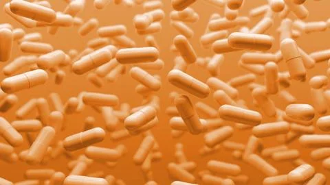Orange 3D background with slowly floating capsules Stock Illustration