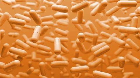 Orange 3D background with slowly floating capsules Stock Illustration