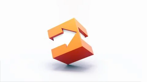 Orange 3d cube with white arrow symbol by the side. Abstract geometric form 3 Stock Illustration