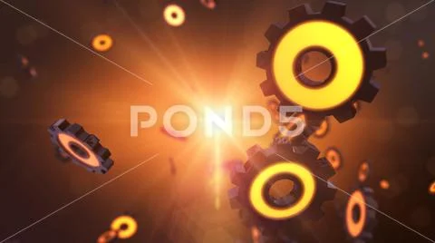 Orange 3D gear and cog explosion Stock Illustration