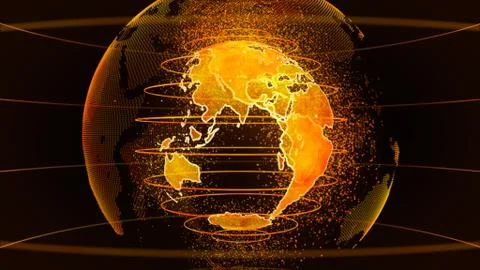 Orange 3D rendering of earth technology, business and communications background Stock Illustration