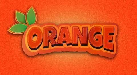 Orange 3D text effect fully editable with Green leaves on orange background Stock Illustration